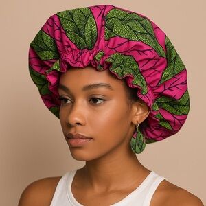 Pink & Green Satin Bonnet – 23” Adult Size | satin Lined